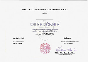 Osvedčenie  MHSR - odborná spôsobilosť v tepelnej energetike
