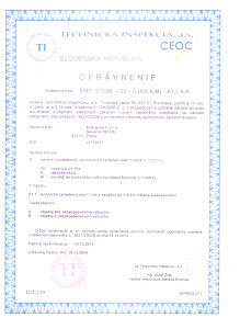 Oprávnenie - oprava vyhradených tech. zariadení 110kV