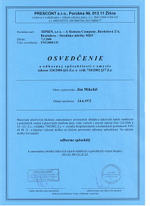 Osvedčenie - obsluha tlakových nádob