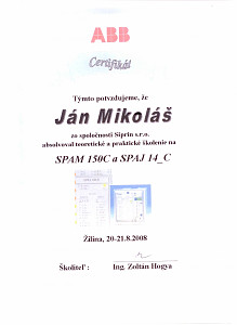 Certifikát ABB SPAM, SPAJ